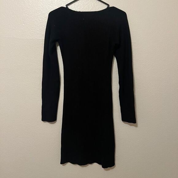 MABLE Ribbed Mini Black Sweater Dress Size L Sweetheart Neckline Party Bodycon - Picture 7 of 7